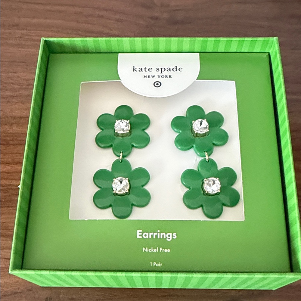 kate spade Green Flower Double Drop Earrings with Crystal Centers